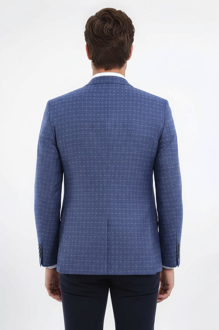 Mavi Keten Puantiye Desenli Ceket  | Wessi