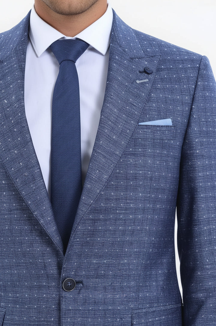 Mavi Keten Puantiye Desenli Ceket  | Wessi