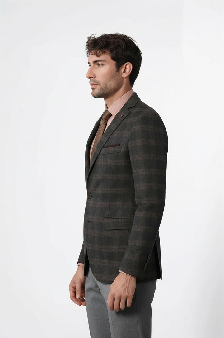 Ekose Desenli Yün Slimfit Ceket - Wessi