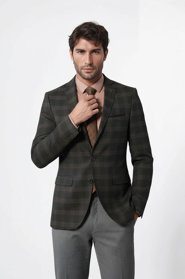 Ekose Desenli Yün Slimfit Ceket - Wessi