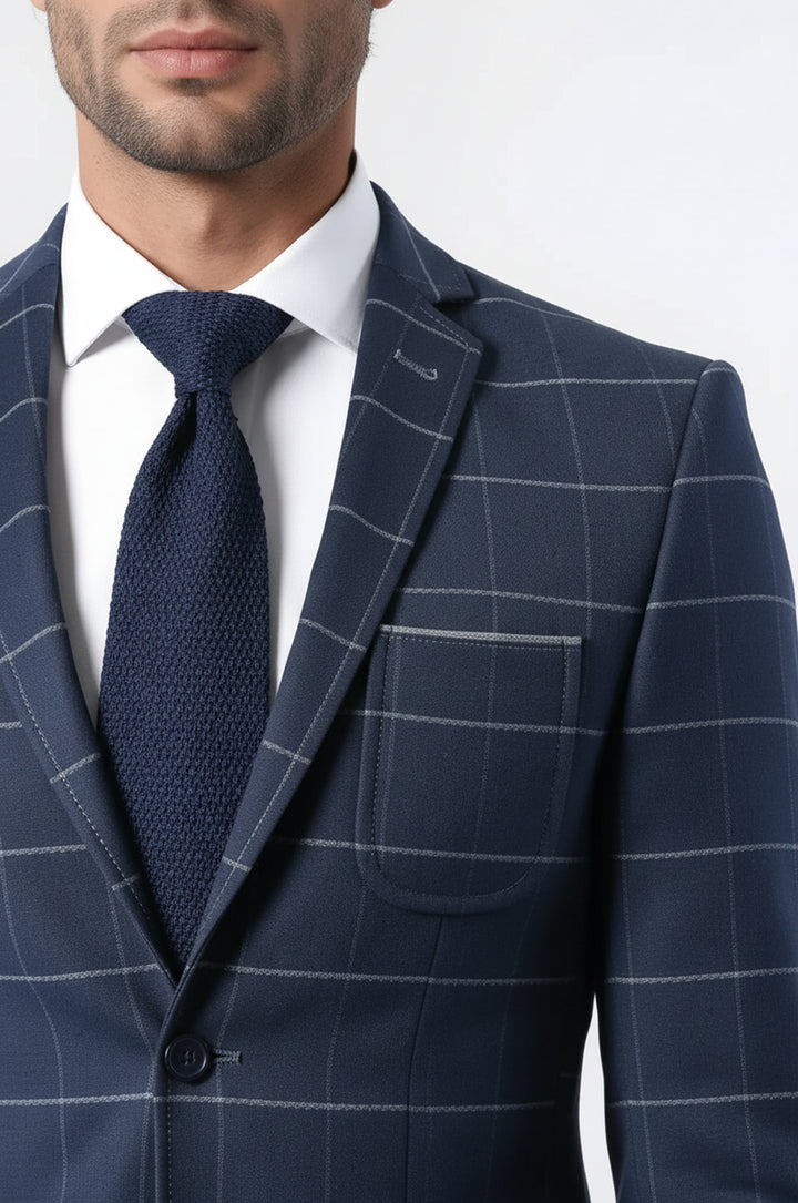 2 Düğmeli Ekose Slim Fit Lacivert Ceket | Wessi