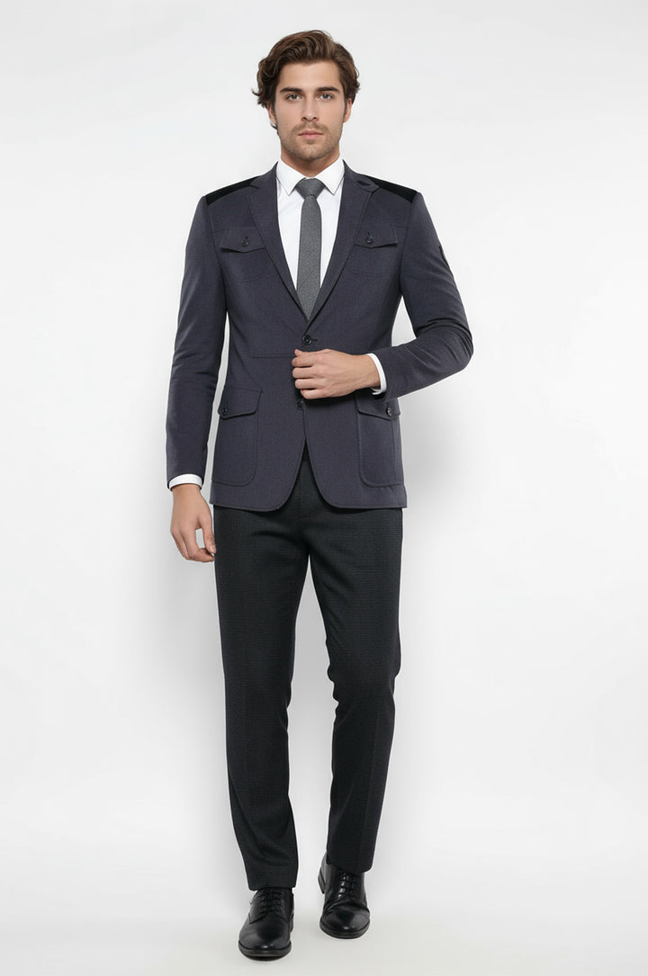 2 Düğmeli Cepli Kadife Antrasit Ceket -Wessi