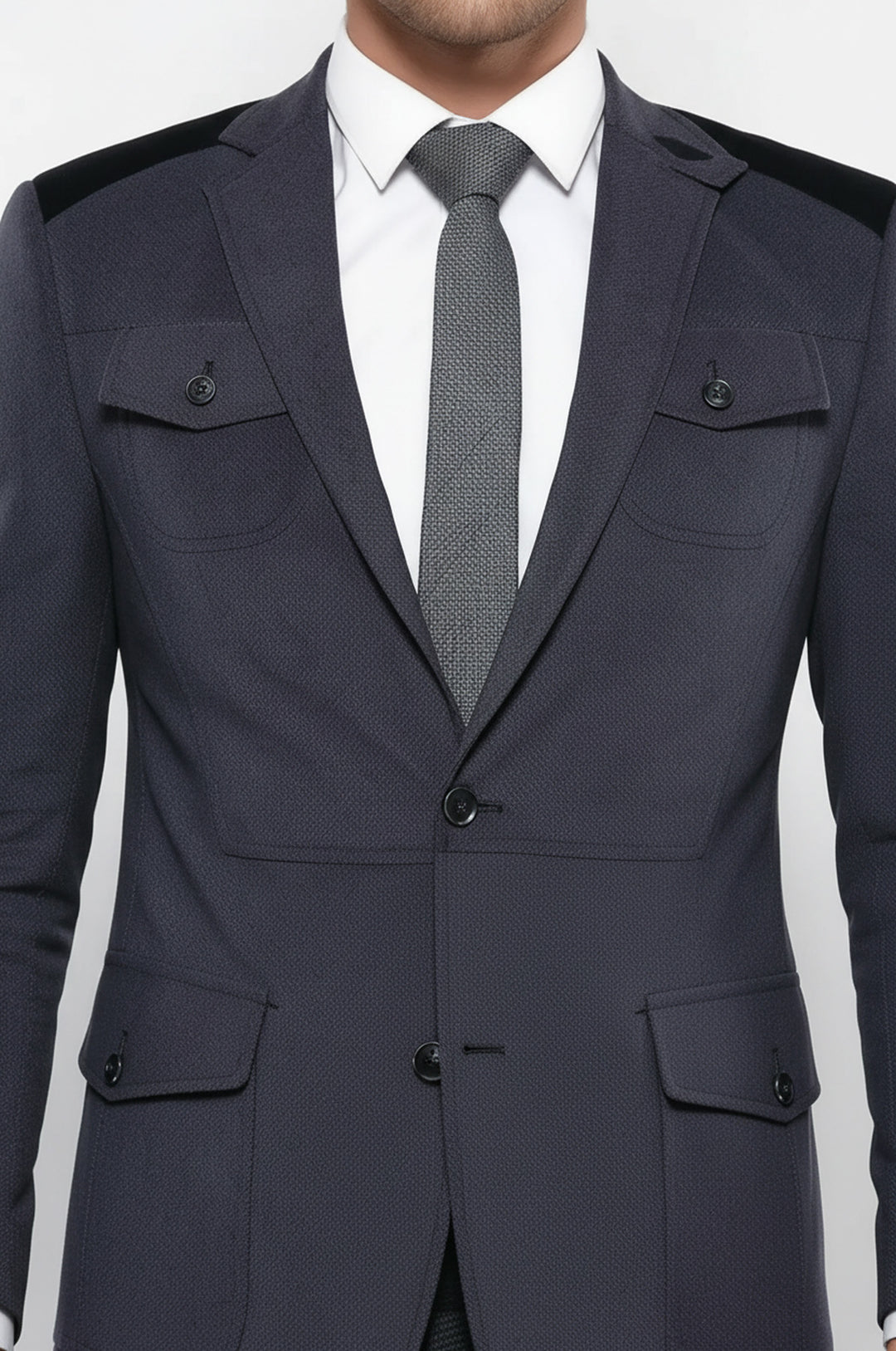 2 Düğmeli Cepli Kadife Antrasit Ceket -Wessi