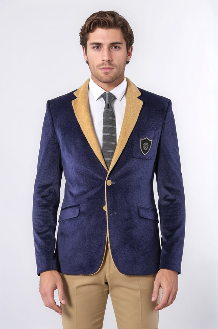 Armalı İçi Kürklü Lacivert Velvet Ceket | Wessi