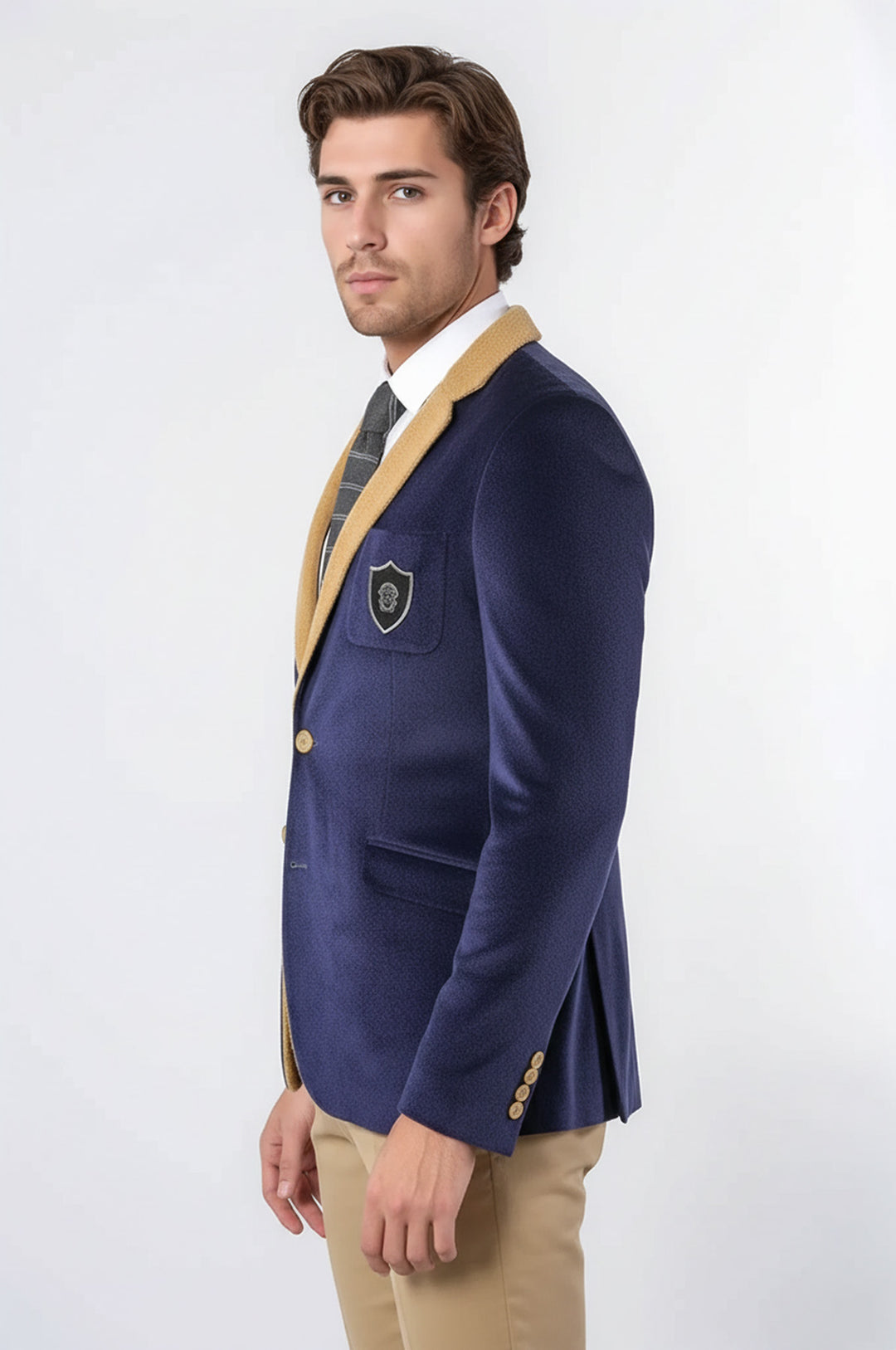 Armalı İçi Kürklü Lacivert Velvet Ceket | Wessi