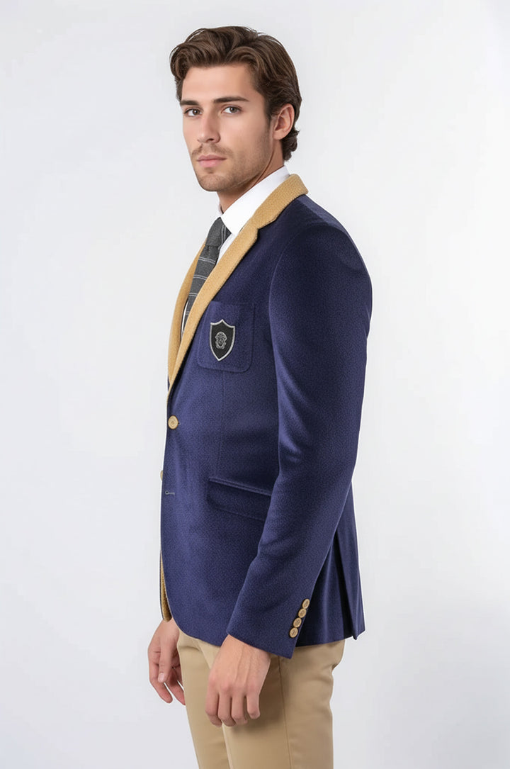 Armalı İçi Kürklü Lacivert Velvet Ceket | Wessi