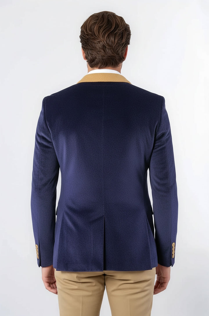 Armalı İçi Kürklü Lacivert Velvet Ceket | Wessi