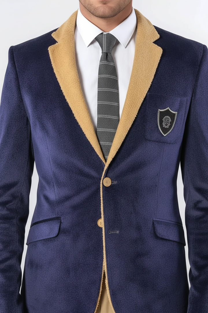 Armalı İçi Kürklü Lacivert Velvet Ceket | Wessi