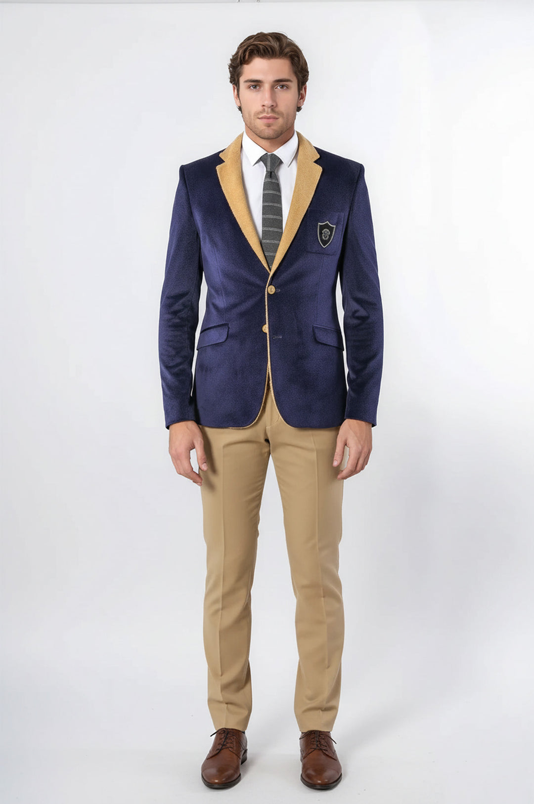 Armalı İçi Kürklü Lacivert Velvet Ceket | Wessi