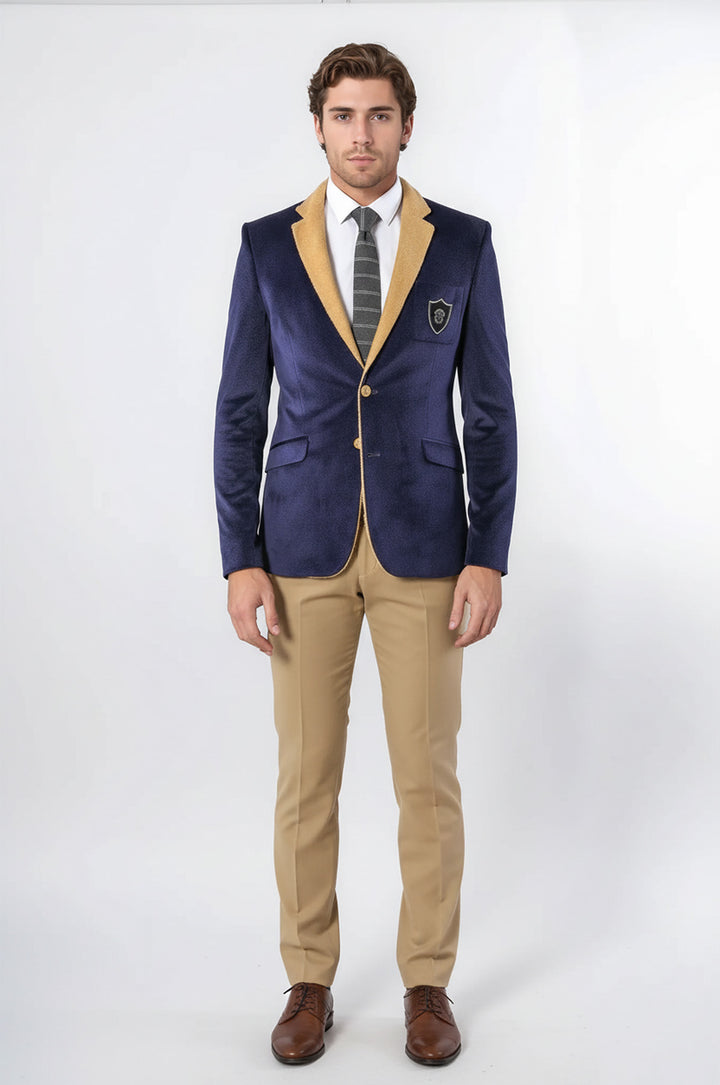 Armalı İçi Kürklü Lacivert Velvet Ceket | Wessi