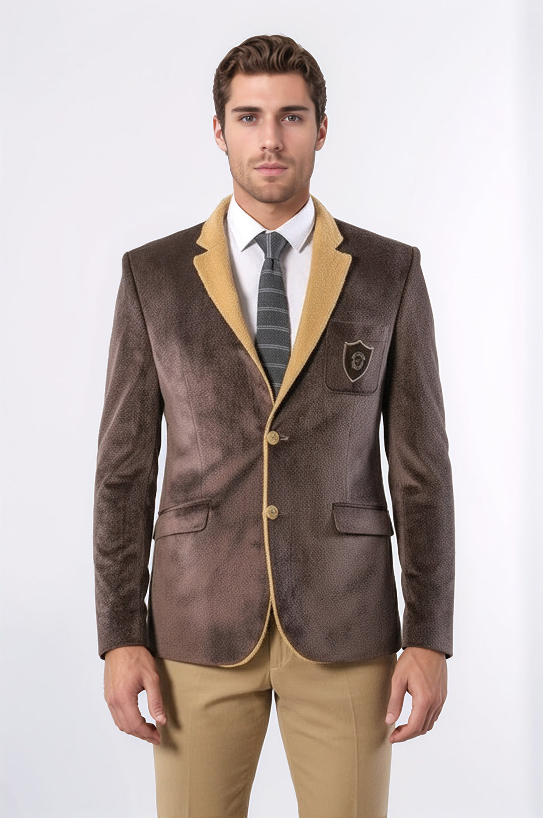 Armalı İçi Kürklü Açık Kahve Velvet Ceket | Wessi