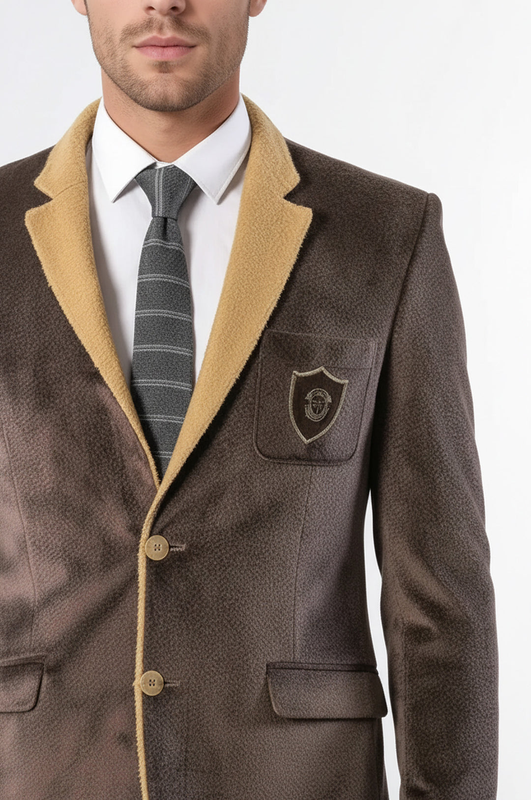 Armalı İçi Kürklü Açık Kahve Velvet Ceket | Wessi