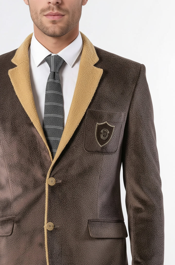 Armalı İçi Kürklü Açık Kahve Velvet Ceket | Wessi