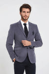 Kapaklı Cepli Armalı Kadife Füme Gri Erkek Ceket - Wessi