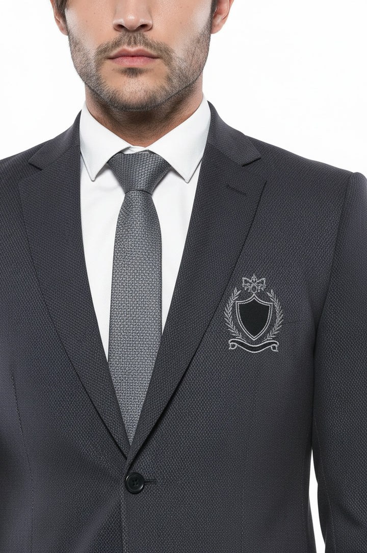 Kapaklı Cepli Arma Detaylı Kadife Koyu Gri Erkek Ceket - Wessi