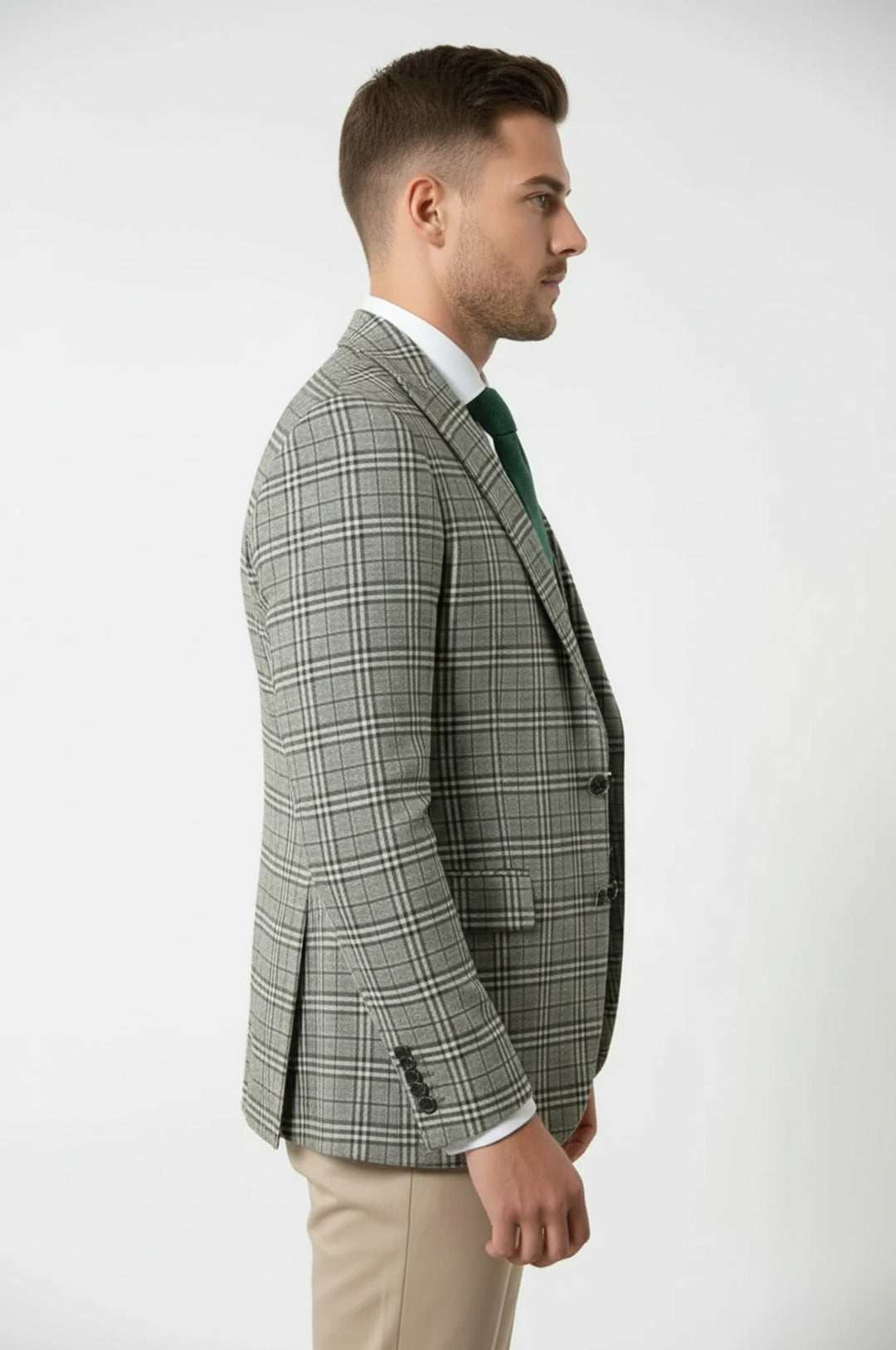 Ekose Haki Ceket Yelek Set - Wessi