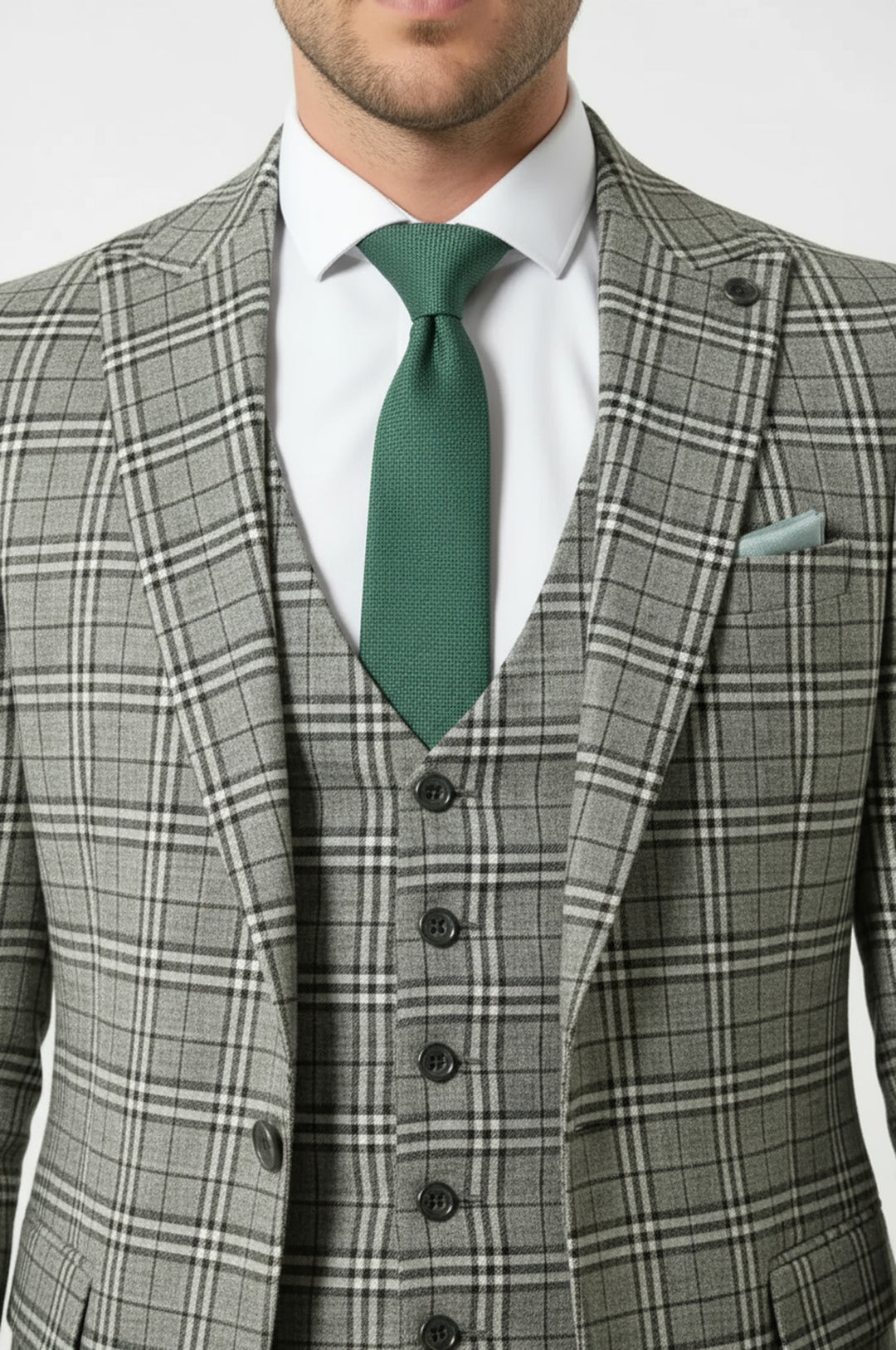 Ekose Haki Ceket Yelek Set - Wessi