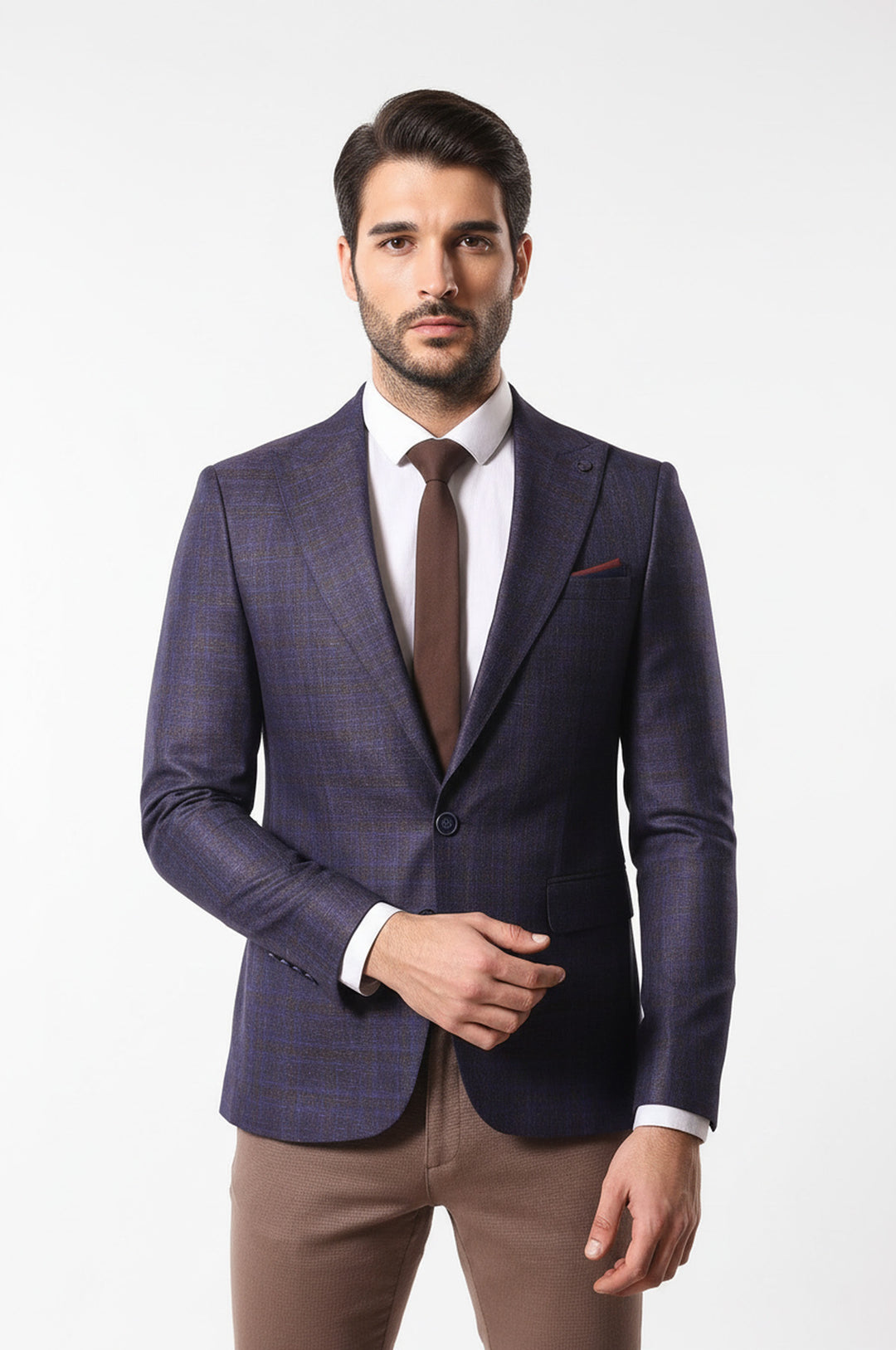 Ekose Desenli Mor Erkek Ceket  - Wessi