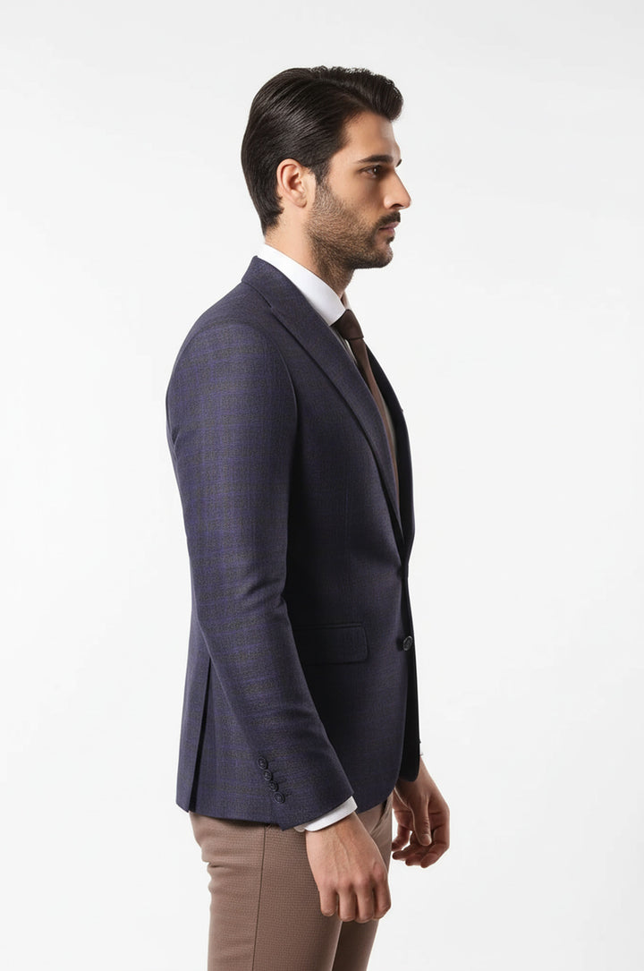 Ekose Desenli Mor Erkek Ceket  - Wessi