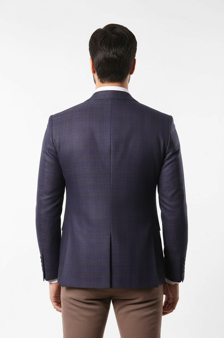 Ekose Desenli Mor Erkek Ceket  - Wessi