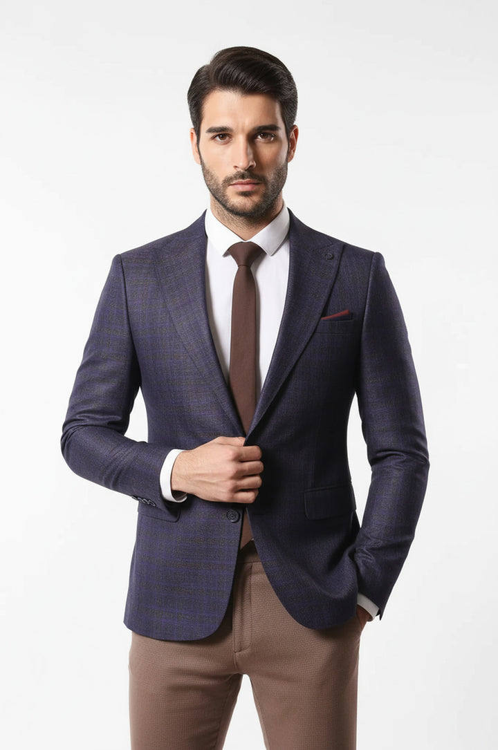 Ekose Desenli Mor Erkek Ceket  - Wessi