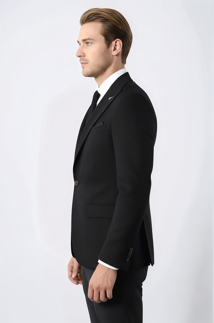 Tek Düğme Slim Fit Siyah Ceket | Wessi
