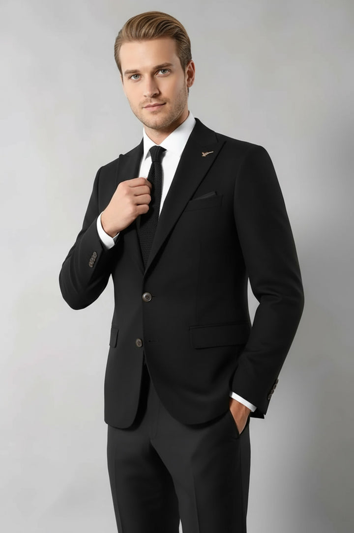 Tek Düğme Slim Fit Siyah Ceket | Wessi