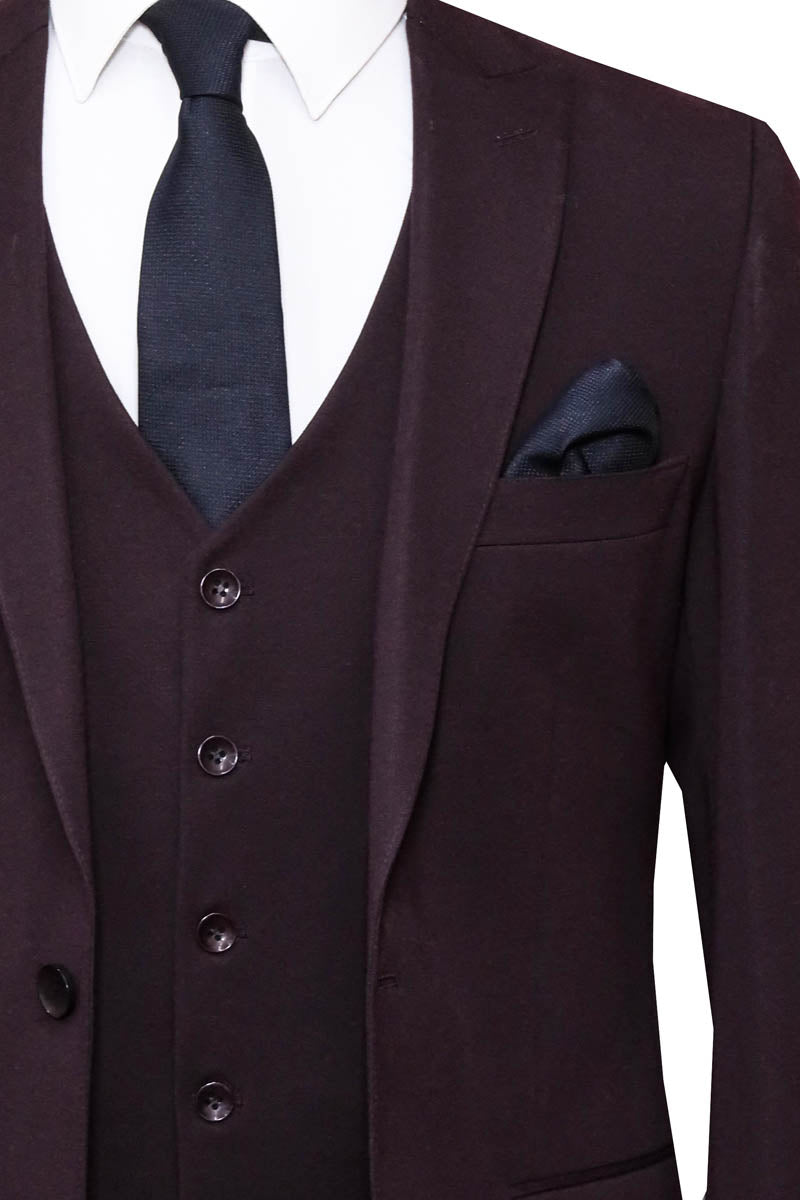 Bordo Slim Fit Takım, Beyaz Gömlek ve Lacivert Kravat Kombini - Profesyonel Stil - Wessi