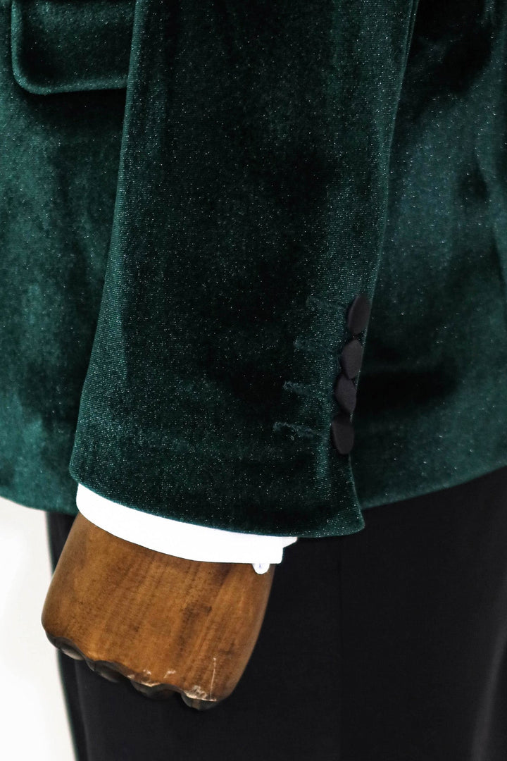 Kadife Slim Fit Tek Düğmeli Koyu Yeşil Erkek Balo Ceket - Wessi