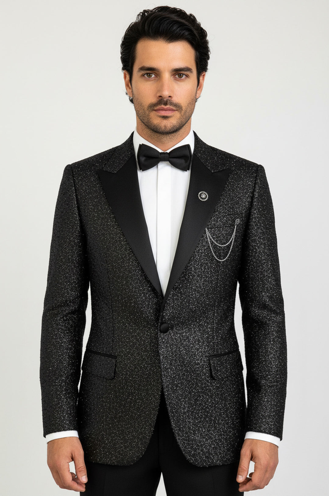 Siyah Simli Slimfit Damatlık Ceket - Wessi