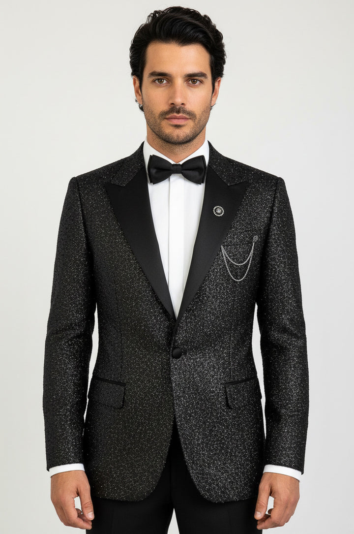 Siyah Simli Slimfit Damatlık Ceket - Wessi