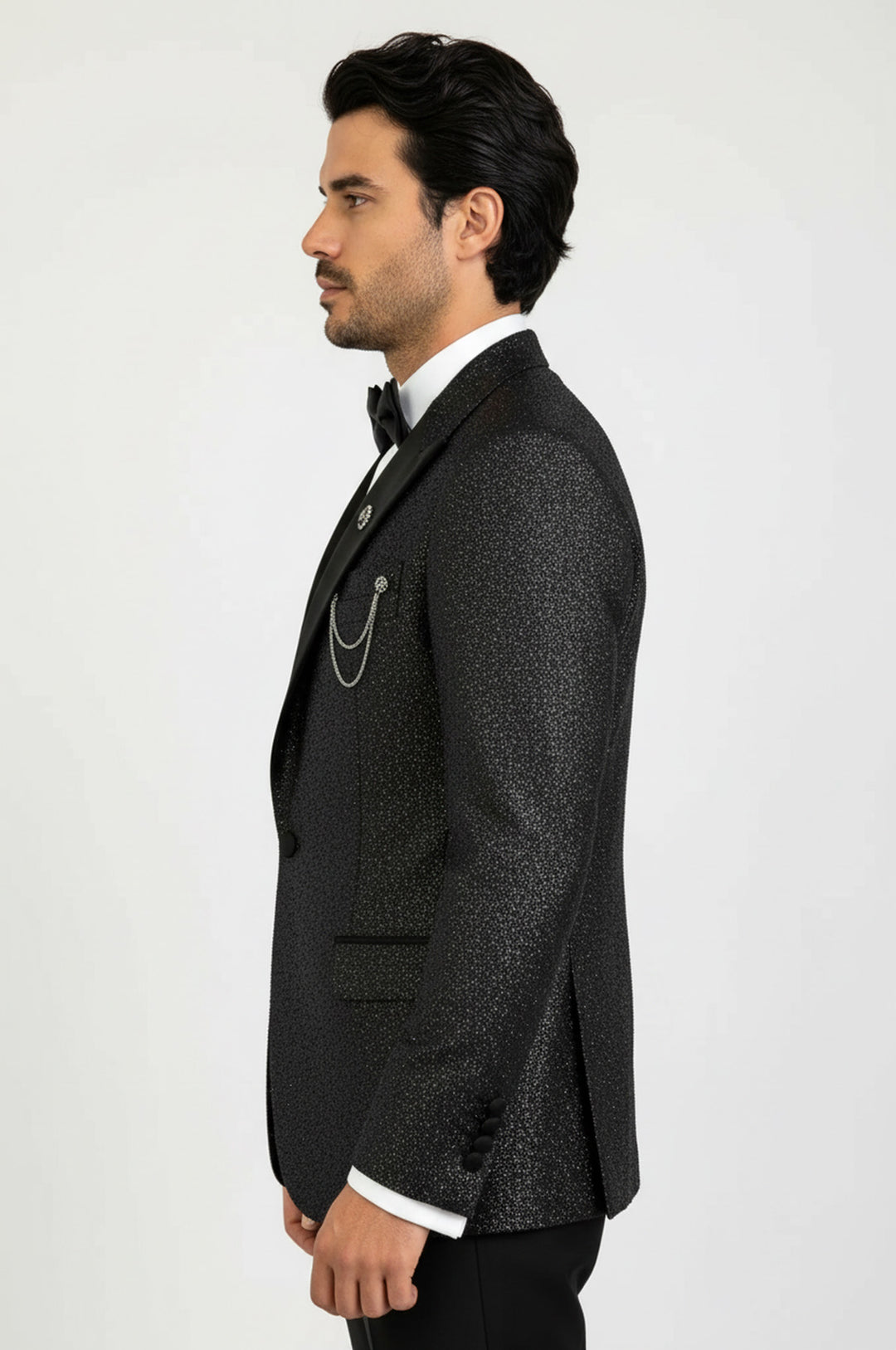 Siyah Simli Slimfit Damatlık Ceket - Wessi