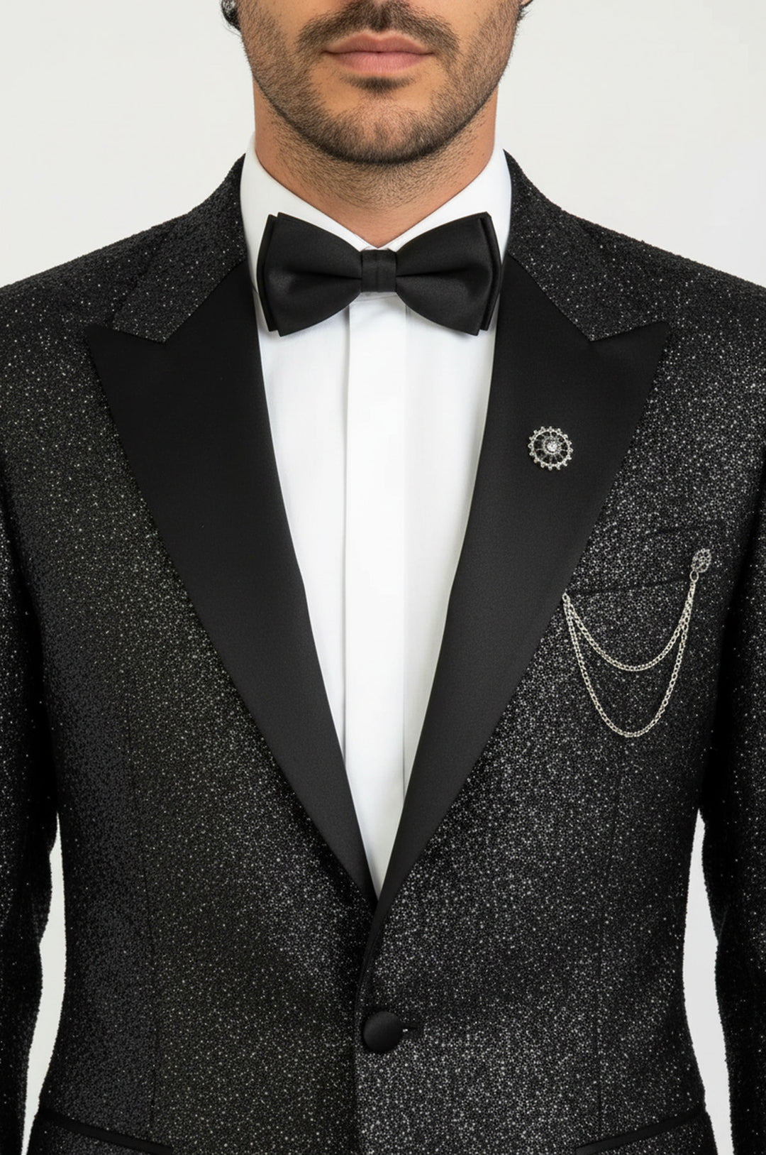 Siyah Simli Slimfit Damatlık Ceket - Wessi