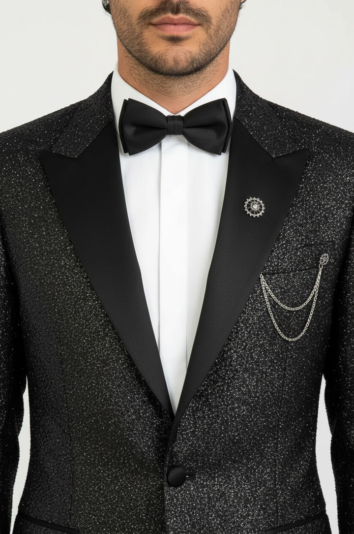 Siyah Simli Slimfit Damatlık Ceket - Wessi