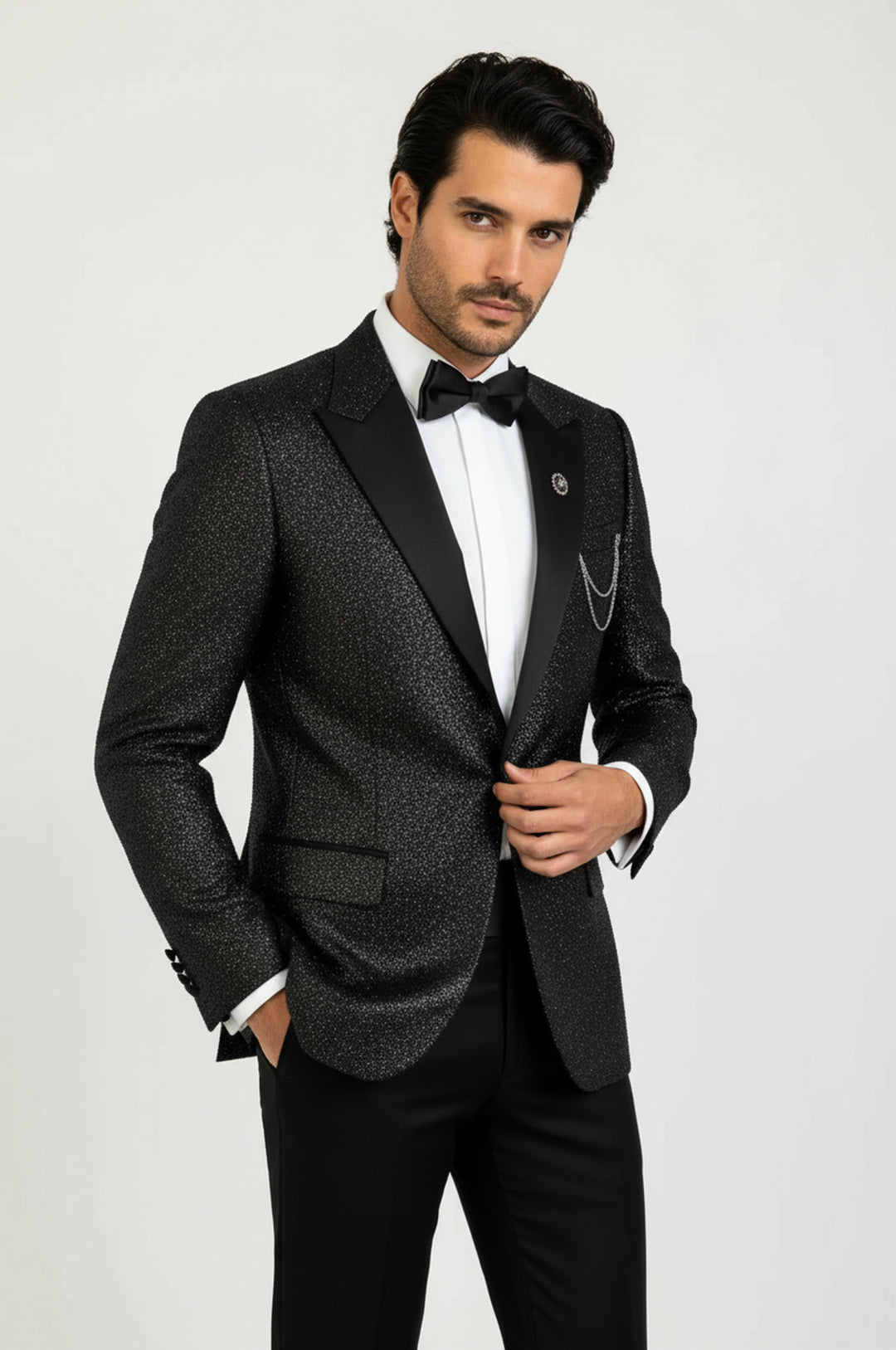 Siyah Simli Slimfit Damatlık Ceket - Wessi