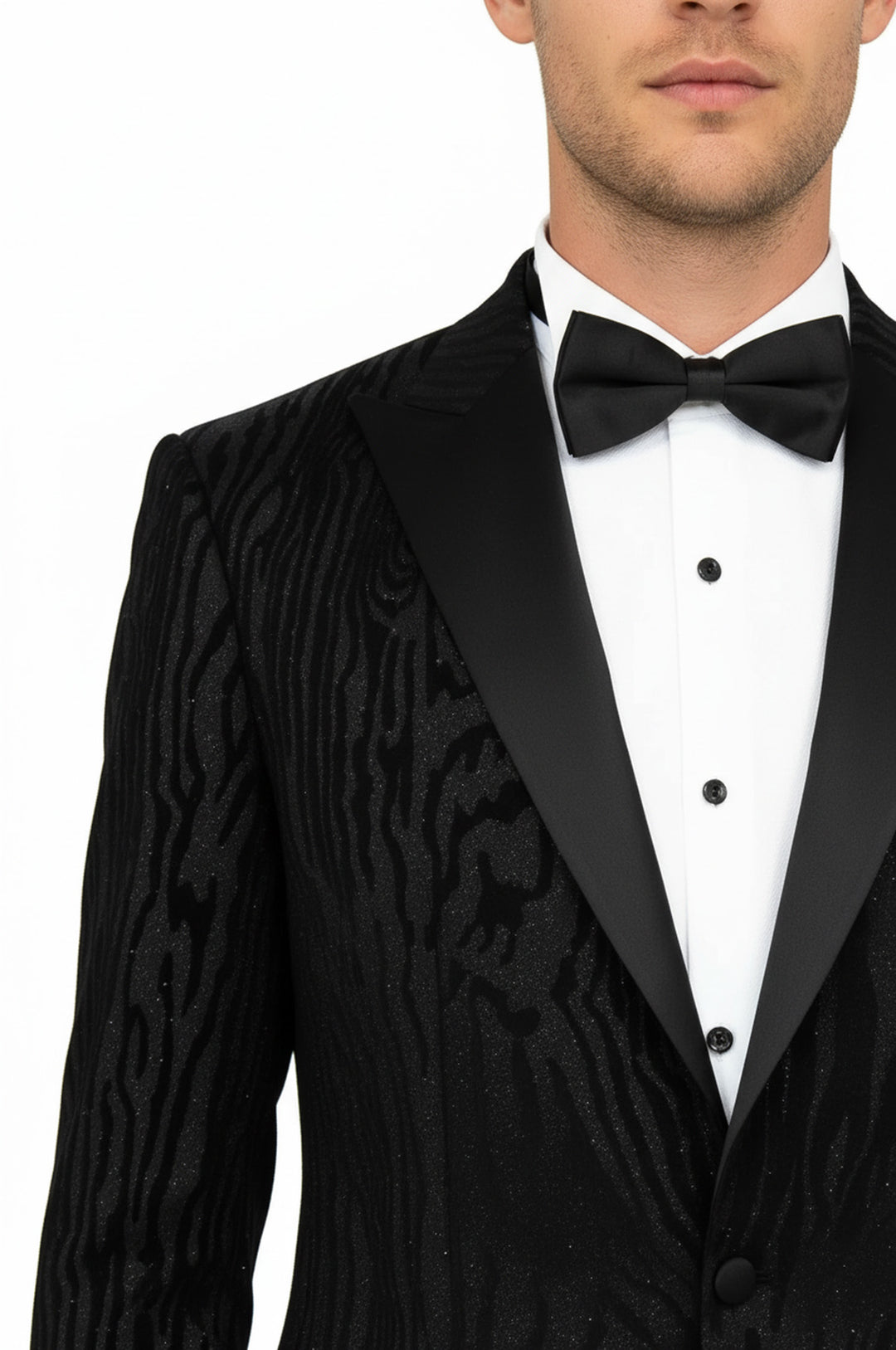 Slim Fit Zebra Desen Siyah Erkek Smokin Ceketi - Wessi