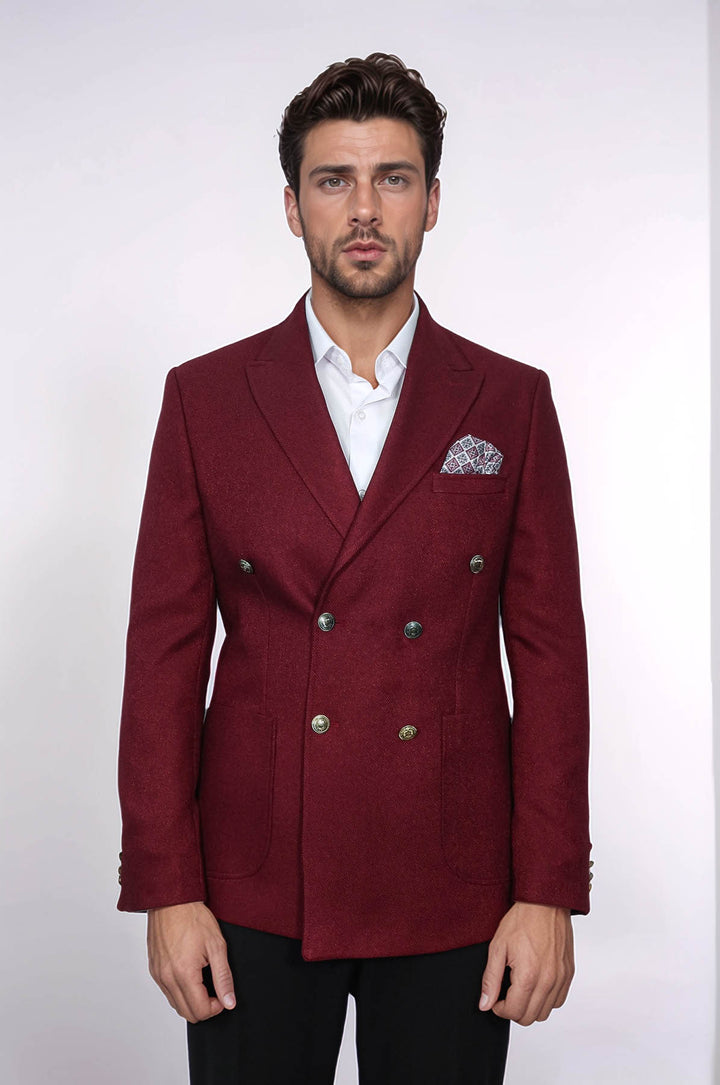 Kruvaze Slim Fit Bordo Erkek Ceket - Wessi