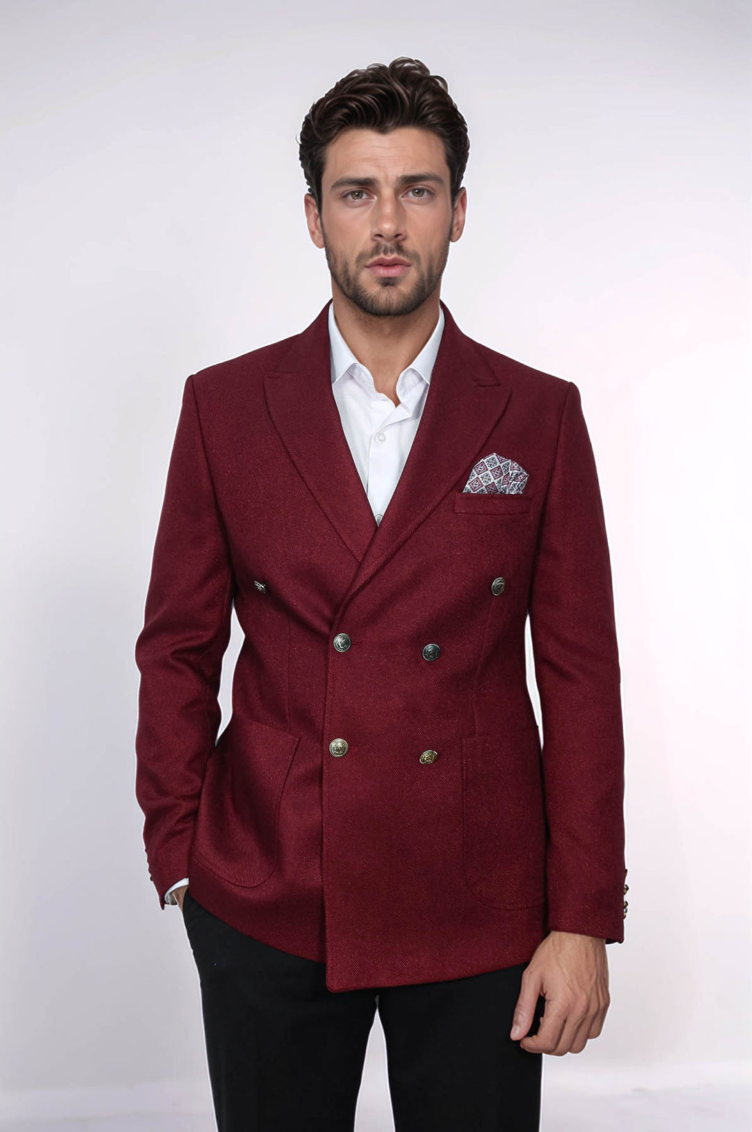 Kruvaze Slim Fit Bordo Erkek Ceket - Wessi