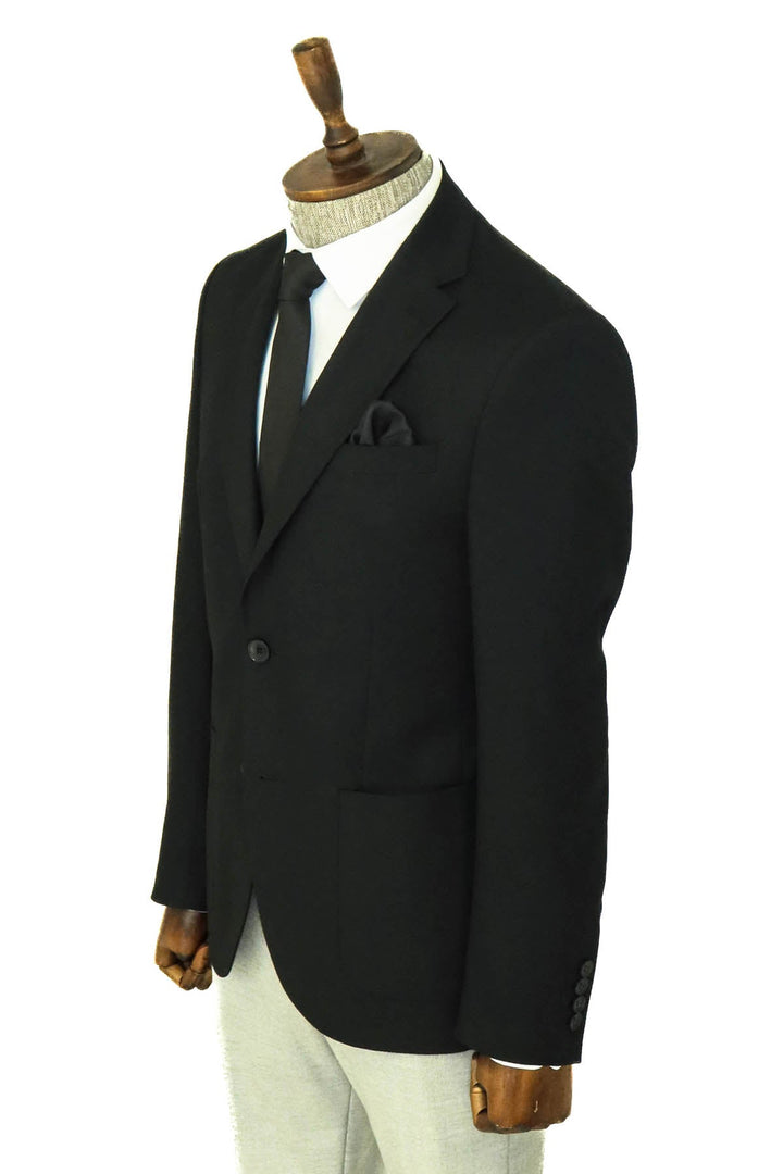 Kendinden Desenli Slim Fit Sivri Yaka Siyah Erkek Ceket - Wessi