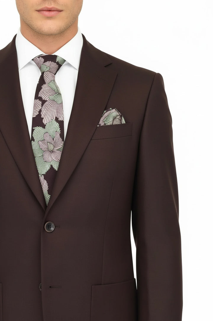 Slim Fit Desensiz Geniş Yaka Bordo Erkek Yün Ceket - Wessi