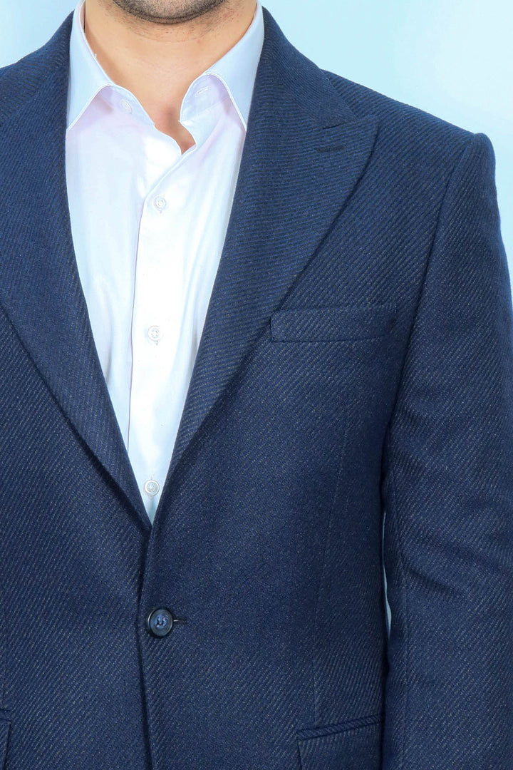 Slim Fit Desenli Koyu Mavi Erkek Ceket - Wessi