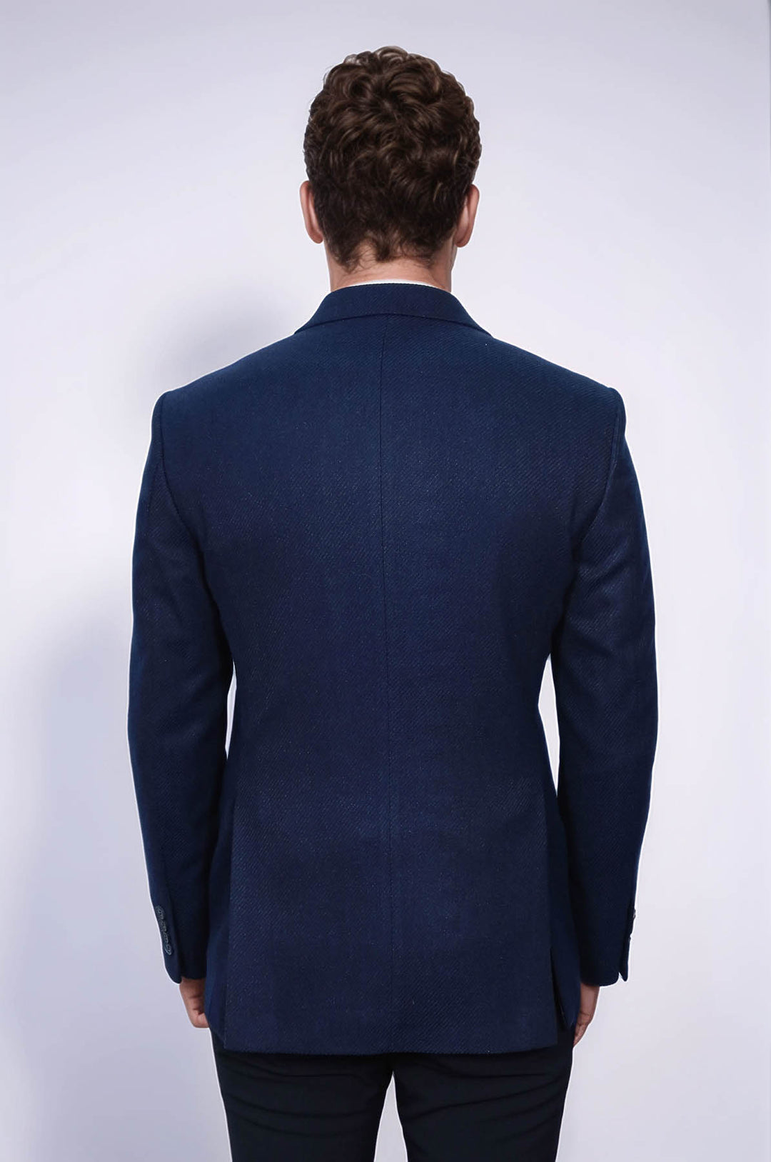Slim Fit Desenli Koyu Mavi Erkek Ceket - Wessi
