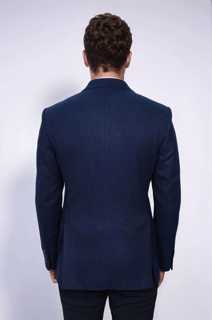 Slim Fit Desenli Koyu Mavi Erkek Ceket - Wessi
