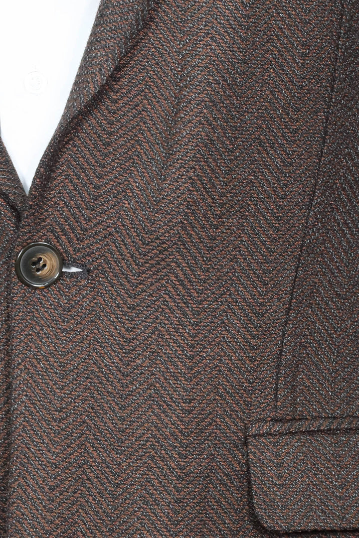 Slim Fit Desenli Kahverengi Erkek Ceket - Wessi