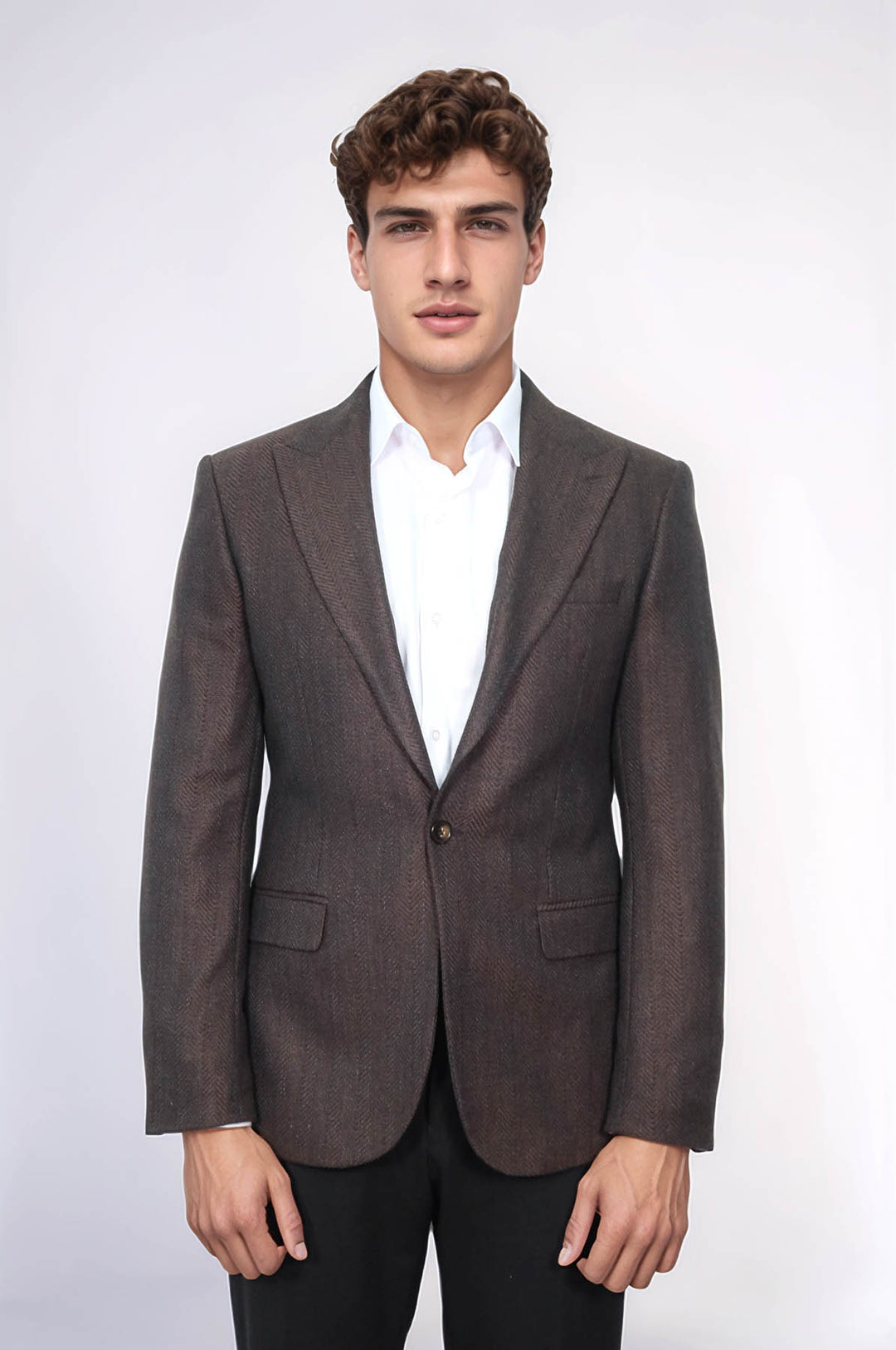 Slim Fit Desenli Kahverengi Erkek Ceket - Wessi