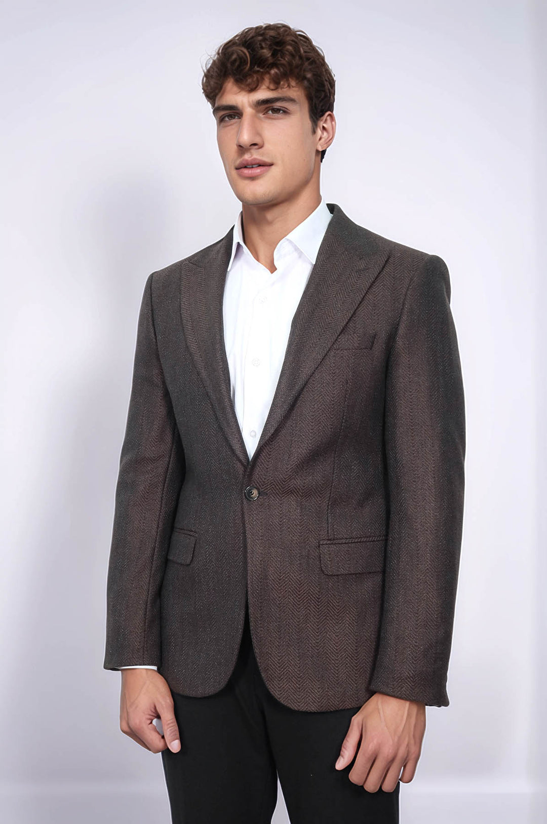 Slim Fit Desenli Kahverengi Erkek Ceket - Wessi