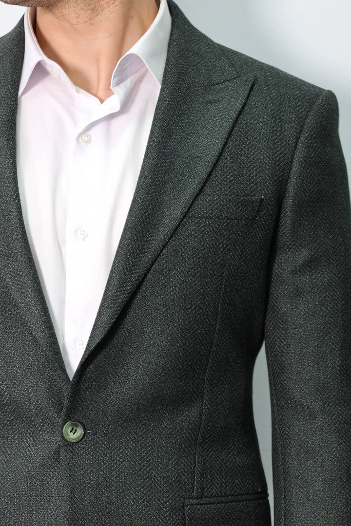 Slim Fit Desenli Yeşil Erkek Ceket - Wessi
