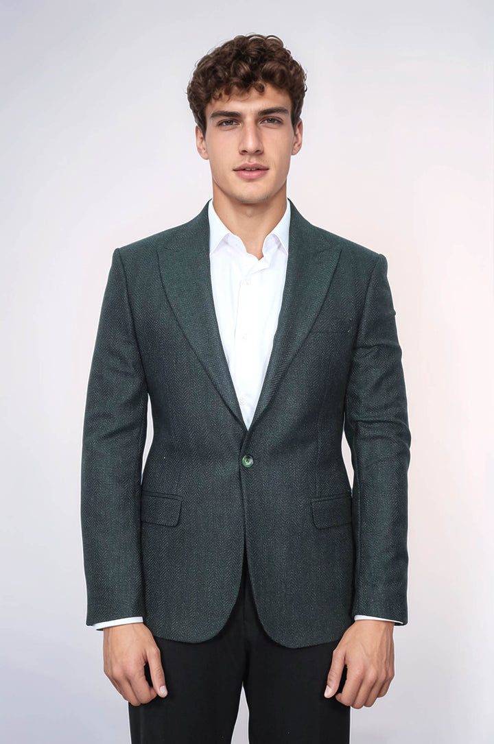 Slim Fit Desenli Yeşil Erkek Ceket - Wessi