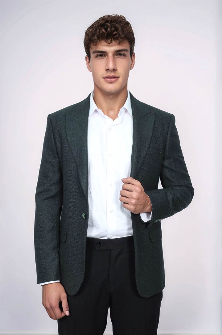 Slim Fit Desenli Yeşil Erkek Ceket - Wessi
