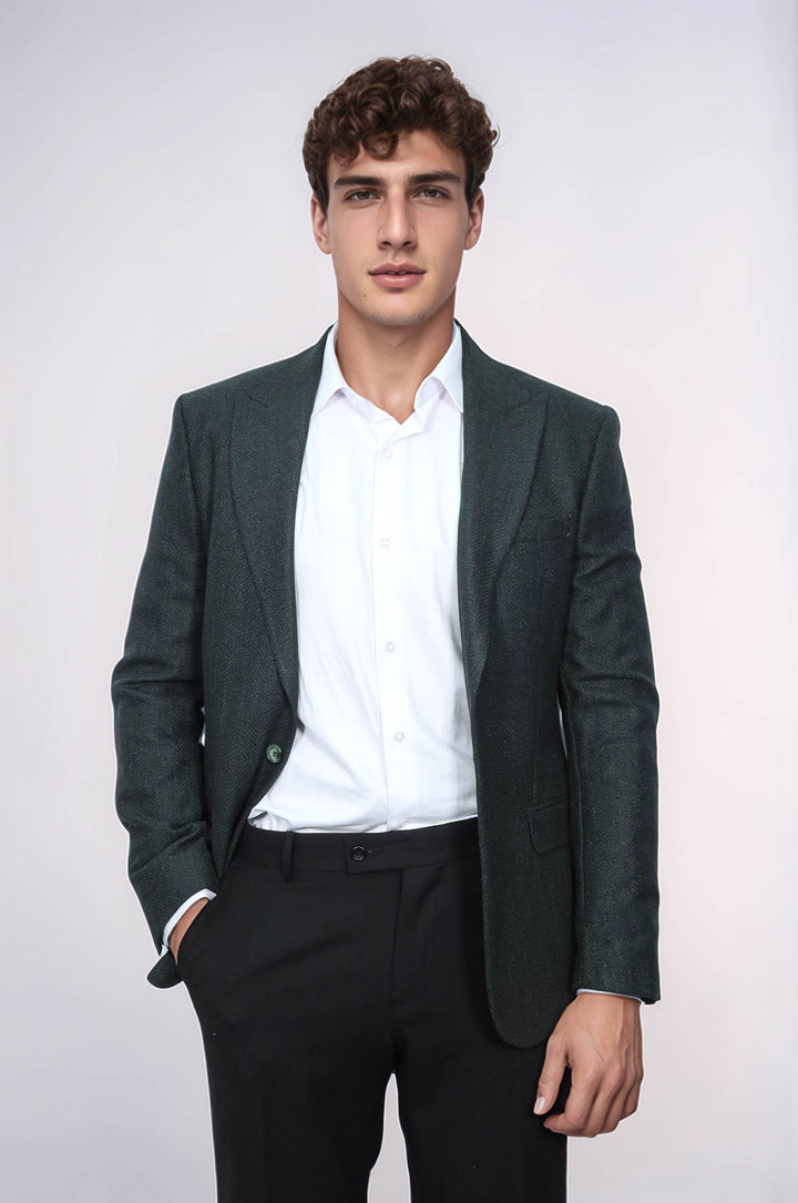 Slim Fit Desenli Yeşil Erkek Ceket - Wessi